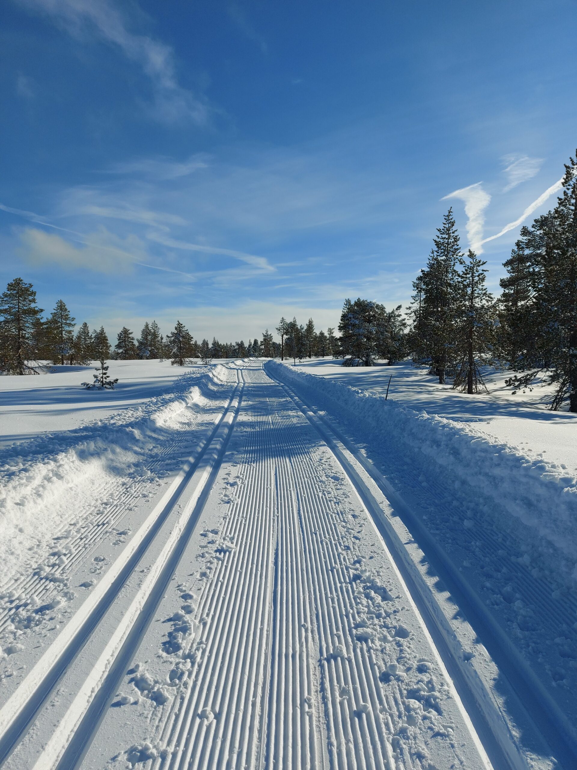 skiløype og blå himmel